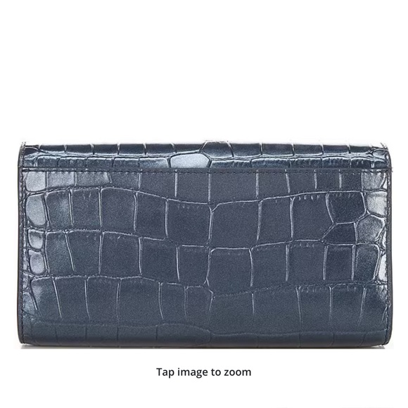 NWT Michael Michael Kors Croco Embossed Silver Hardware Mona Large E/W Clutch - Picture 2 of 16